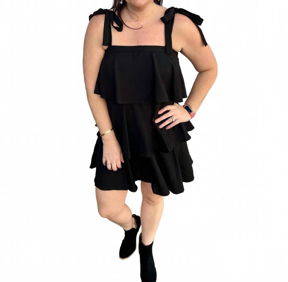 NEW ENTRO tiered ruffle dress in black